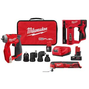 M12 FUEL 12V Lithium-Ion 4-in-1 Installation 3/8 in Drill Driver Kit w/Multi-Tool 3/8 in. Crown Stapler & 6.0Ah Battery