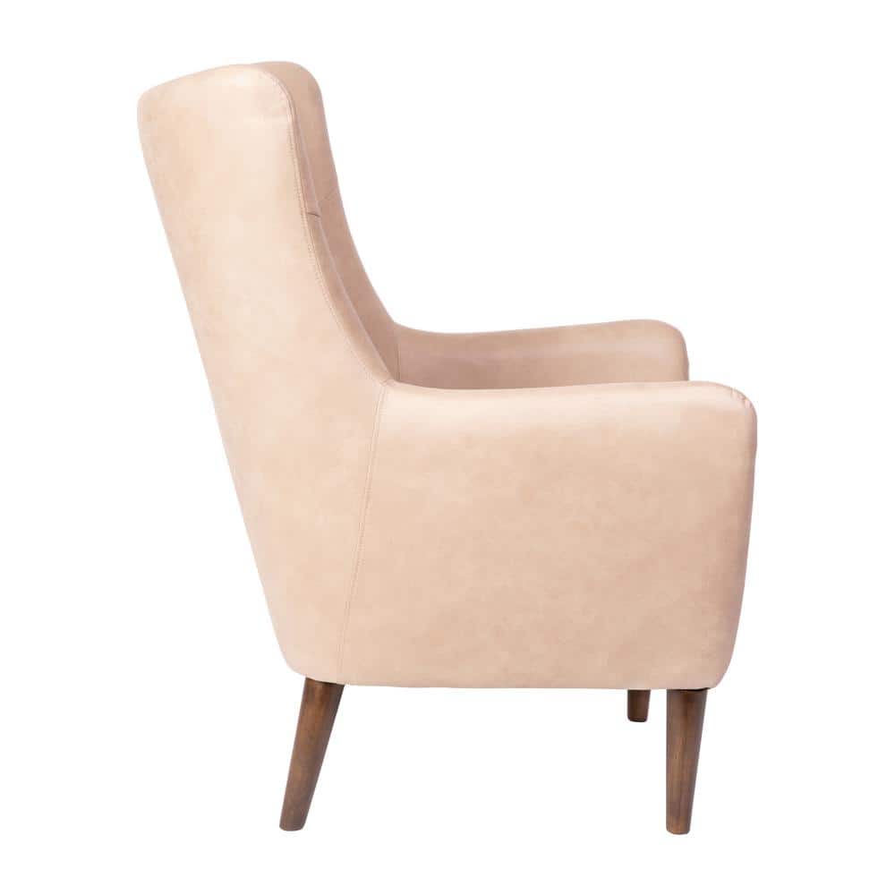 Light Brown Faux Leather Wingback Accent Chair with Wooden Legs