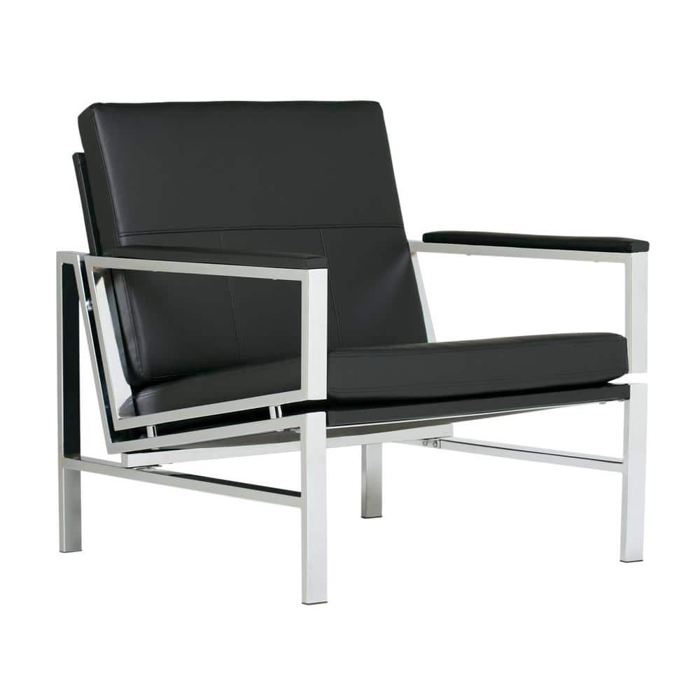 Modern Atlas Black Faux Leather Armchair with Chrome Metal Frame