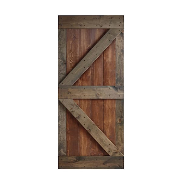 COAST SEQUOIA INC K Series 36 in. x 84 in. Dark Walnut Aged Barrel Knotty Pine Wood Barn Door Slab