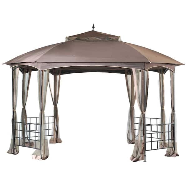 Sunjoy Hexton 12 ft. x 10 ft. Brown Octagon Soft Top Gazebo with Mosquito Netting