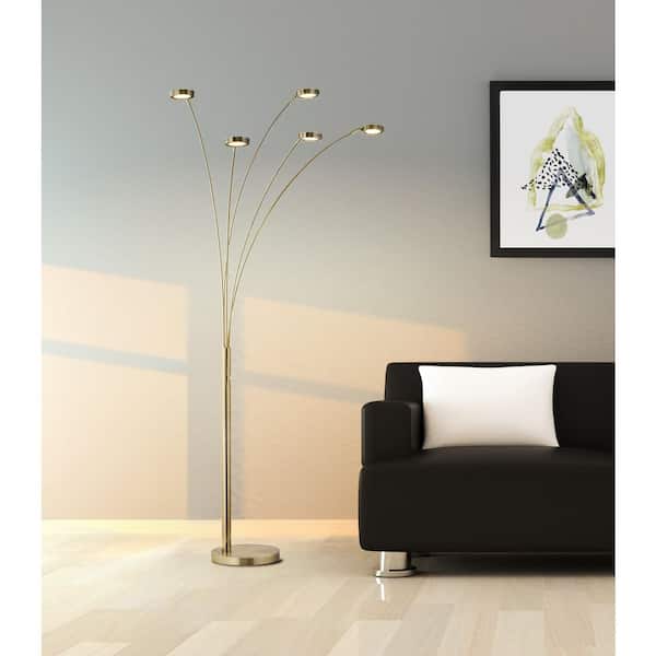 Etherium 73 in. H, Antique Brass 30W Standard LED 5-Arched Floor Lamp with Touch Dimmer