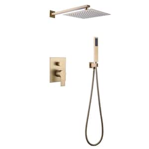 Hydro Roller 2-Spray Patterns with 1.8 GPM 10 in. Wall Mount Dual Shower Heads in Brushed Gold