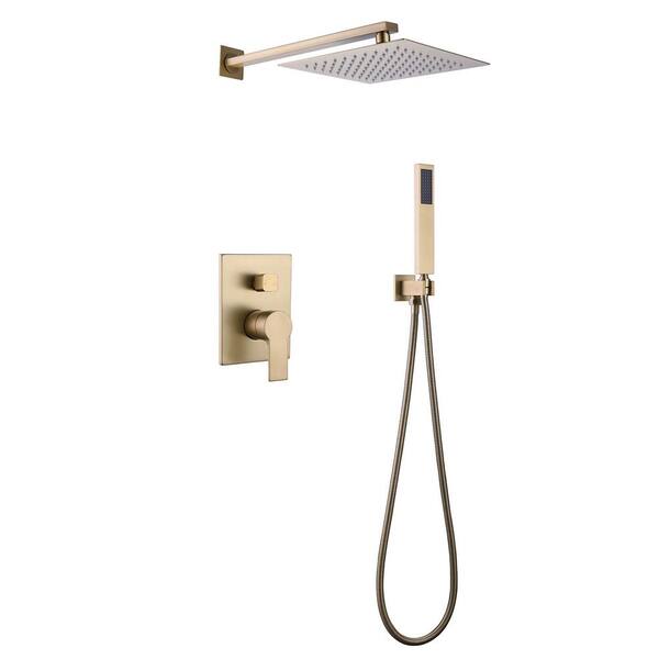 Inner Decor Rell Single-Handle 2-Spray 10 in. Square Wall Mount Shower Faucet in Brushed Gold (Valve Included)