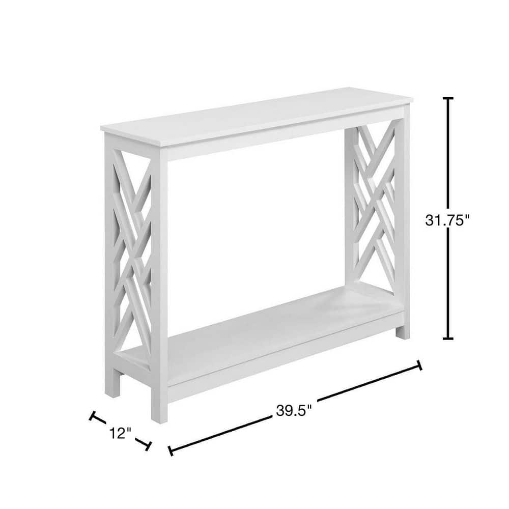 Sleek White Transitional Console Table with Storage Shelf