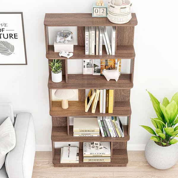 Noble House Fitzroy 64.56 in. Tall Dark Brown Wood 5-Tier