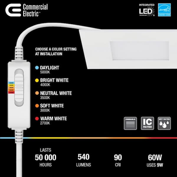 Premium Series 4 in. LED, 2-Level Lumen Select, Square Ultraslim Canless Recessed Light, Adjustable CCT