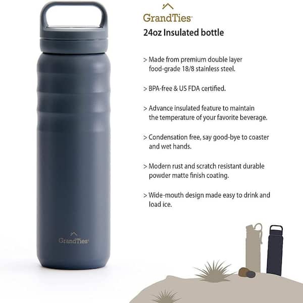 Gray Vacuum Flask Set - Insulated Water Bottle w/ 3 Cups Gift Set - Thermos  Water Bottle for Hot and Cold Drinks - Reusable Stainless Steel Water