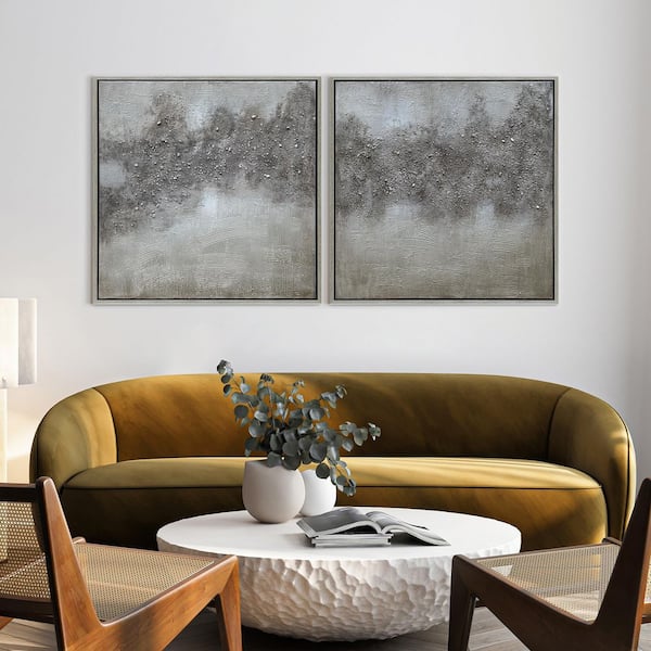 Empire Art Direct "Fog" Textured Metallic Hand Painted by Martin Edwards Abstract Diptych Set Framed Canvas Wall Art
