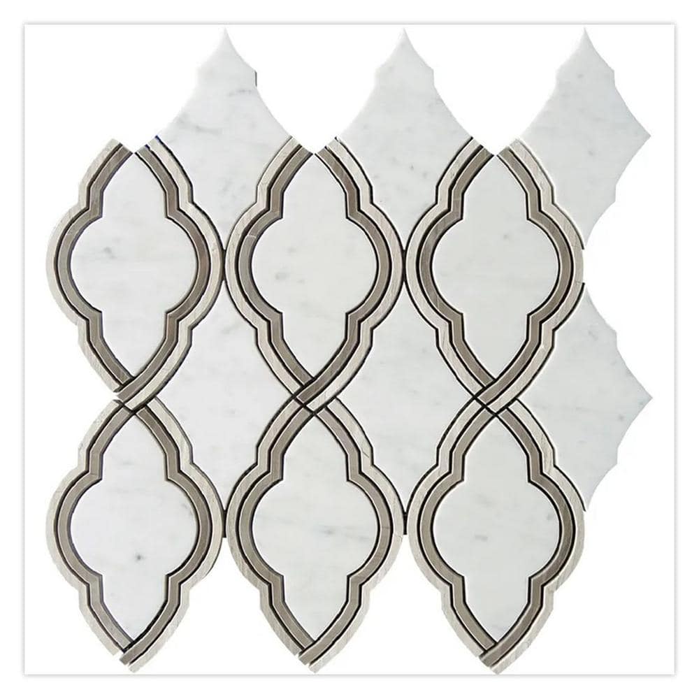 Elysian 4 in. x 5 in. Polished White, Wooden Gray Marble Mosaic Arabesque Wall and Floor Tile Sample price history on PriceWatchPro