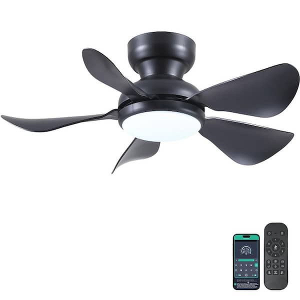 32 in. Indoor/Outdoor Flush Mount Black Ceiling Fan with Dimmable 3-Color LED Light and Remote/APP Control