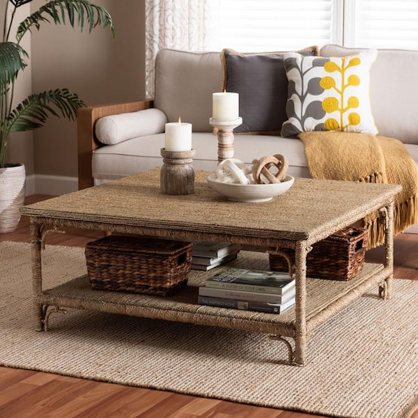 Ganit 40.2 in. Natural Brown Square Seagrass Coffee Table
