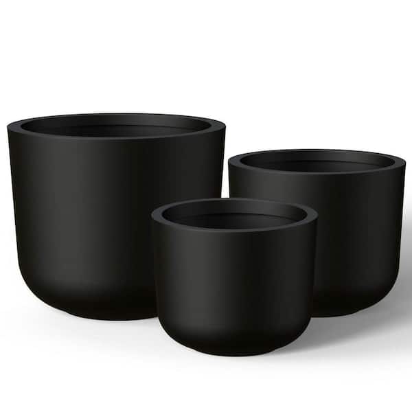 9.5 in. 11.5 in. 13.5 in. Charcoal Black(Enhanced Core) Concrete Round Planter / Pot with Drainage Holes (3-Pack)