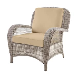 Beacon Park Gray Wicker Outdoor Patio Stationary Lounge Chair with Sunbrella Beige Tan Cushions