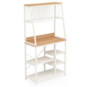 Kathleen White and Walnut Balers Rack with Hooks and 5-Tier Shelves