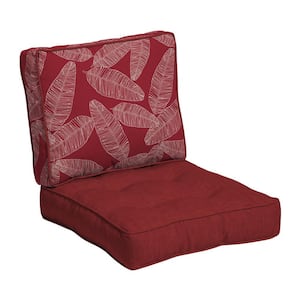 Plush Polyfill 24 in. x 24 in. 2-Piece Deep Seating Outdoor Lounge Chair Cushion in Red Leaf Palm
