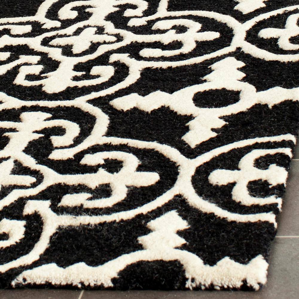 Black and Ivory Hand-Tufted Wool Geometric Runner Rug