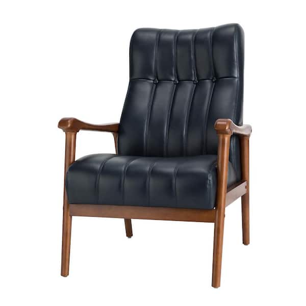 JAYDEN CREATION Raffaele Navy Square Vegan Leather Armchair with Solid Wood Legs