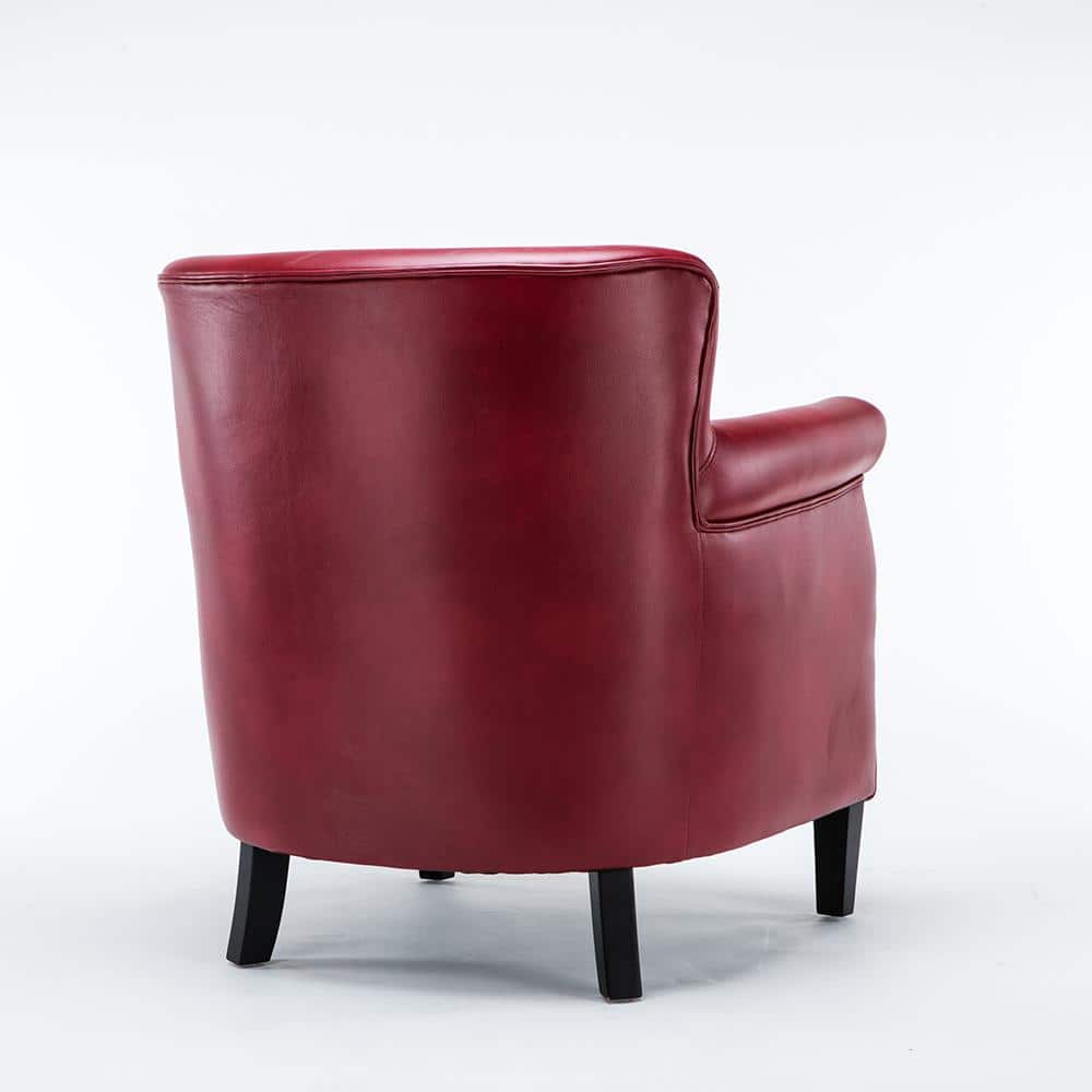 Traditional Red Leather Accent Chair with Wood Frame and Nailhead Trim