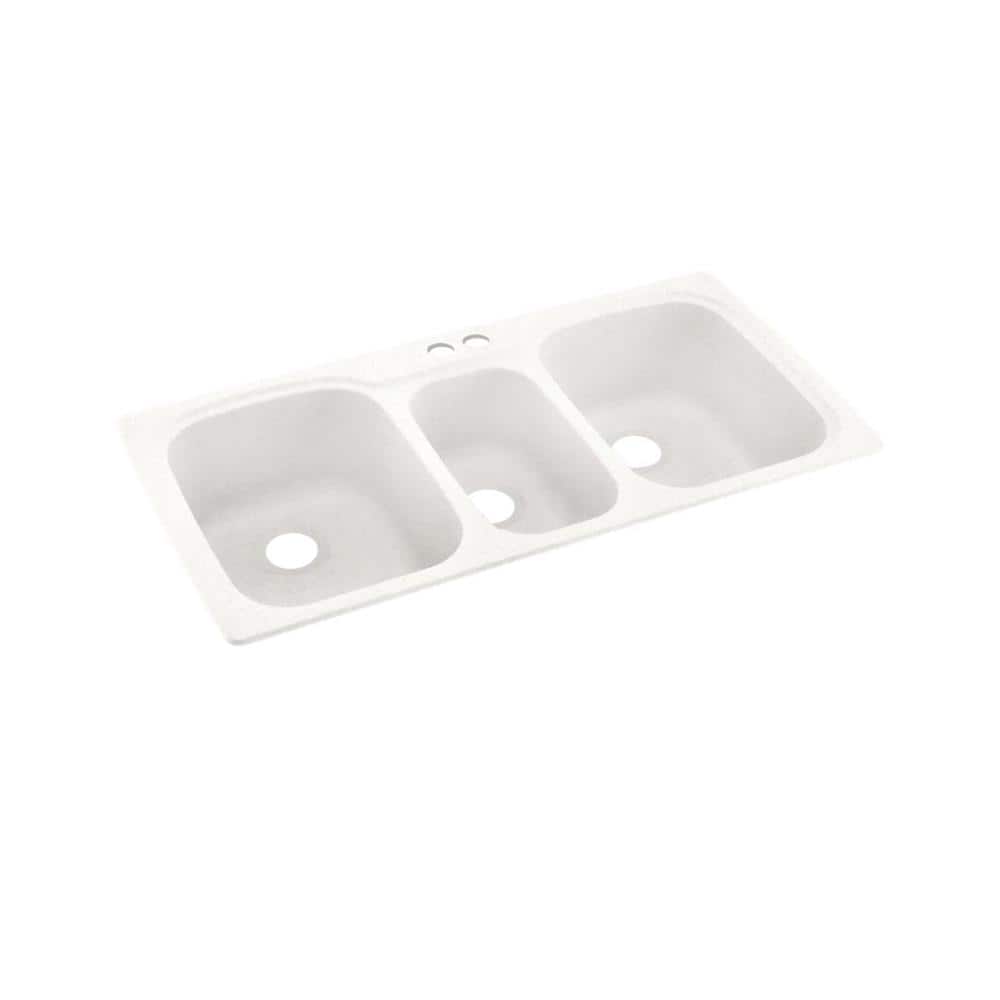 Swan Dual-Mount Solid Surface 44 in. x 22 in. 2-Hole 40/20/40 Triple Bowl Kitchen Sink in Tahiti Ivory -  KS04422TB.059-2