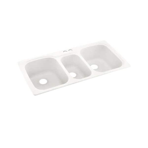 Swan Dual-Mount Solid Surface 44 in. x 22 in. 2-Hole 40/20/40 Triple Bowl Kitchen Sink in Tahiti Ivory