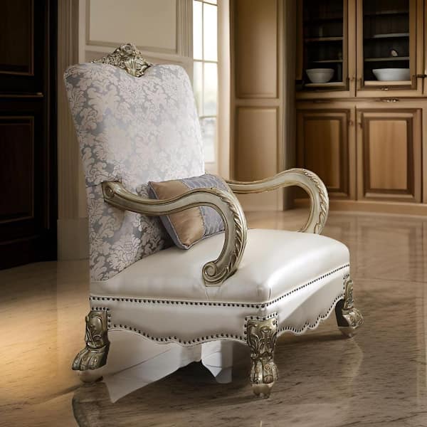 Benjara Beige Leather Accent Chair with Lion Claw Feet