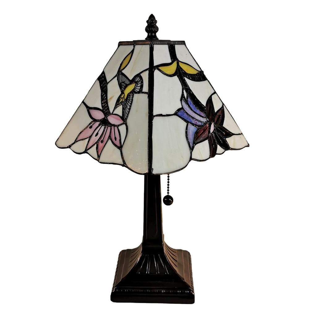 Amora 15" Copper Metal Stained Glass Hummingbird Nightstand Lamp