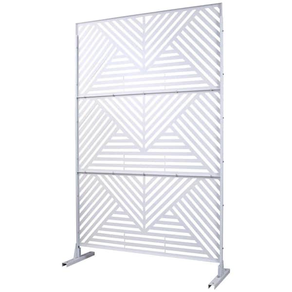Outdoor and Indoor 6.3 ft. x 4 ft. Freestanding Decorative Privacy Fence Screen White Metal for Garden Fence