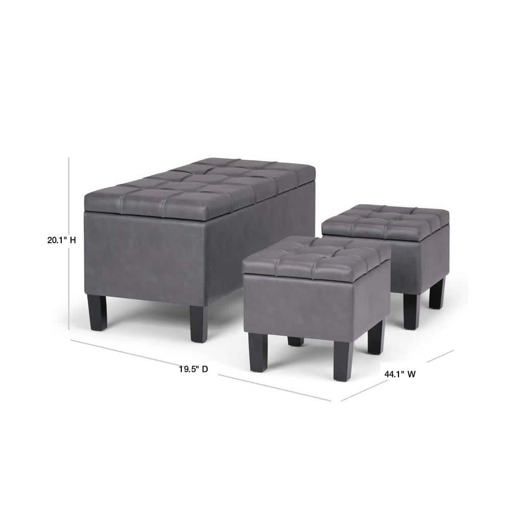 Stone Gray Contemporary Tufted 3-Piece Ottoman Set