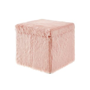 Ryleigh Blush Upholstered Faux Fur Square Storage Ottoman