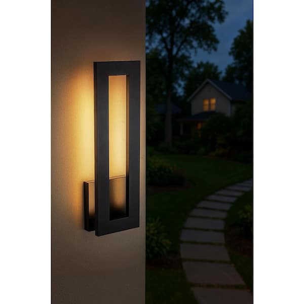 H 20 in. Modern Outdoor Integrated LED Wall Light 24-Watt Matte Black Linear Exterior Sconce with Frosted Acrylic Shade