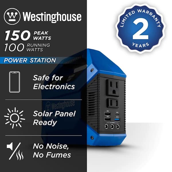 150-Watt Lithium-Ion Portable Power Station with Power Inverter, LED Display, and Flashlight
