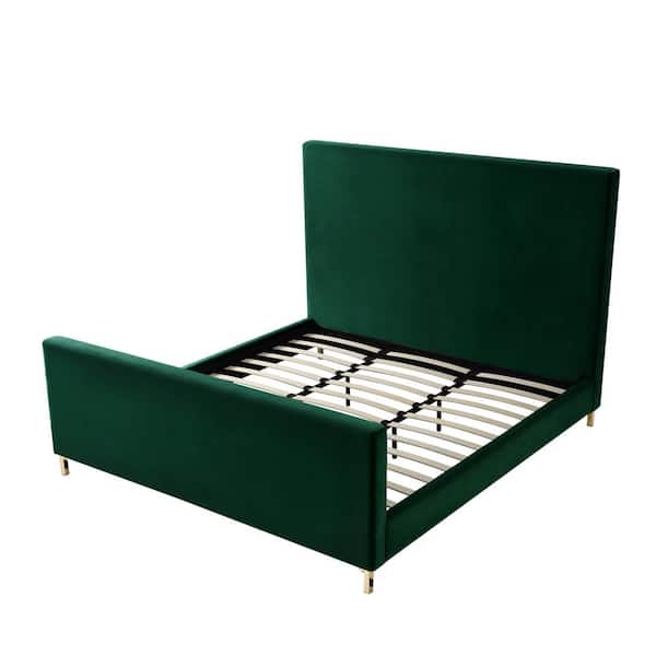 Inspired Home Stefania Hunter Green King Size Velvet Platform Bed