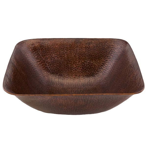 Premier Copper Products Square Hammered Copper Vessel Sink in Oil Rubbed Bronze