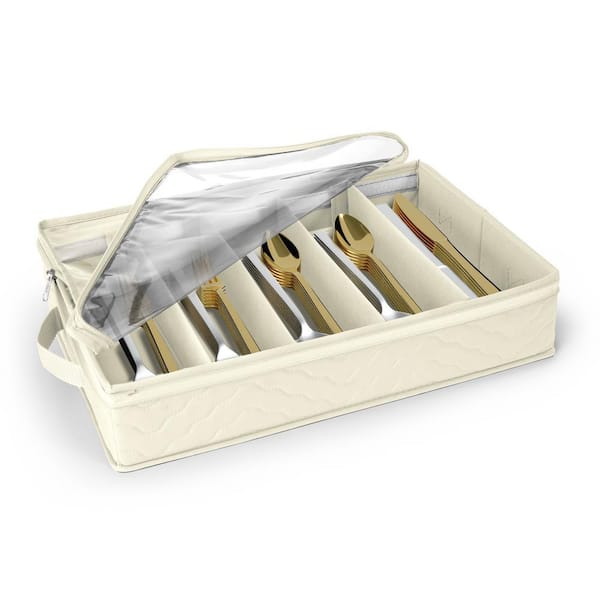 Flatware and Utensil Storage - Beige Fabric Chest Box for Storage