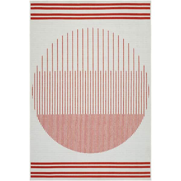 Livabliss Alfresco Red/Gray Abstract 7 ft. x 11 ft. Indoor/Outdoor Area Rug