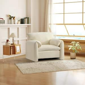 38.5 in. Wide Beige Chenille Armchair with Padded Armrest Reading Accent Chair with Tufted Cushion