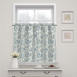 Charmed Life Cornflower Toile Print Cotton 52 in. W x 36 in. L Light Filtering Tier Pair Rod Pocket Curtain Panel