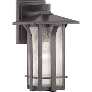 Cullman Collection 1-Light Antique Bronze Clear Seeded Glass Craftsman Outdoor Small Wall Lantern Light