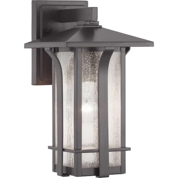 Progress Lighting Cullman Collection 1-Light Antique Bronze Clear Seeded Glass Craftsman Outdoor Small Wall Lantern Light
