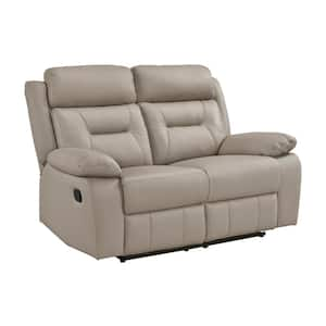 Emillia 62.5 in. W Latte Leather 2-Seater Manual Double Reclining Loveseat