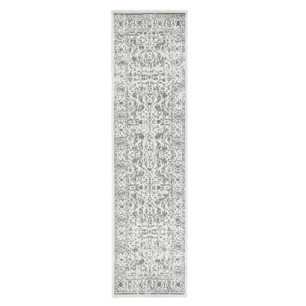 Alpine 2 ft. 7 in.  x  10 ft.  Light Gray Bordered Pattern Runner Rug for High Traffic Entryway Kitchen Hallway