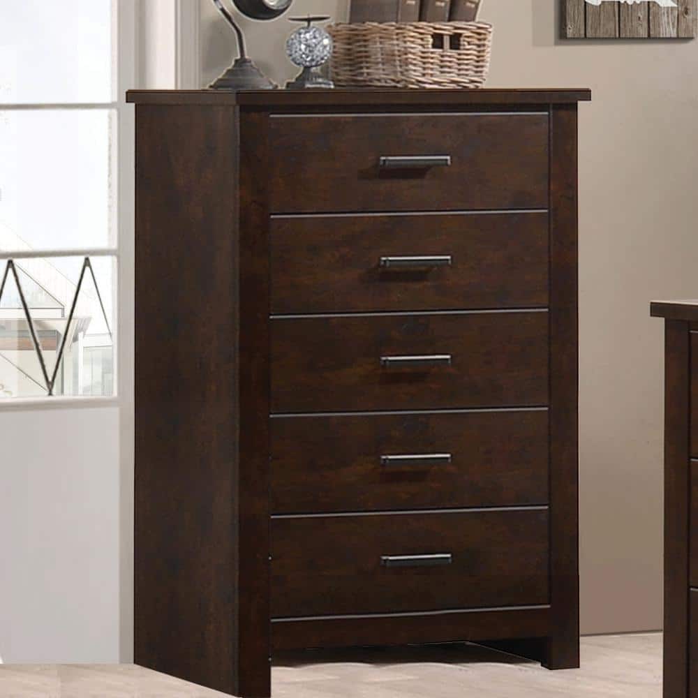 Panang Mahogany 5-Drawer Vertical Chest with Felt-Lined Drawer