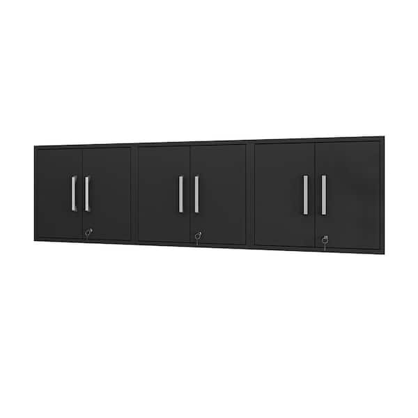 Manhattan Comfort Eiffel Particle Board 2-Shelf Wall Mounted Garage Cabinet in Black (28.35 in. W x 25.59 in. H x 14.96 in. D) (Set of 3)