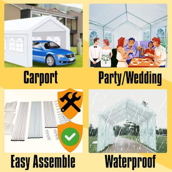 10 ft. x 20 ft. Heavy-Duty Outdoor Carport Gazebo Tent, Canopy Garage, Car Shelter with Windows