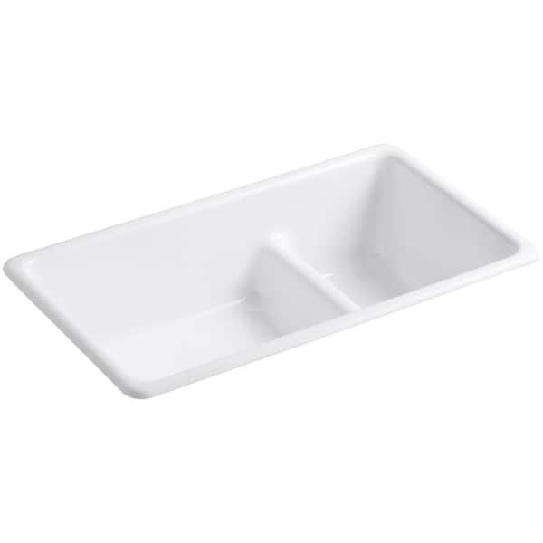 KOHLER Iron Tones Smart Divide Drop-In Undermount Cast Iron 33 in. Double Bowl Kitchen Sink in White