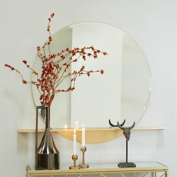 CosmoLiving by Cosmopolitan 36 in. x 44 in. 1 Shelf Round Frameless Gold Wall Mirror