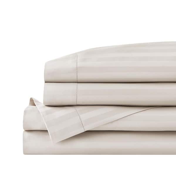 Home Decorators Collection 500 Thread Count Egyptian Cotton Sateen Biscuit Damask Stripe 4-Piece Full Sheet Set