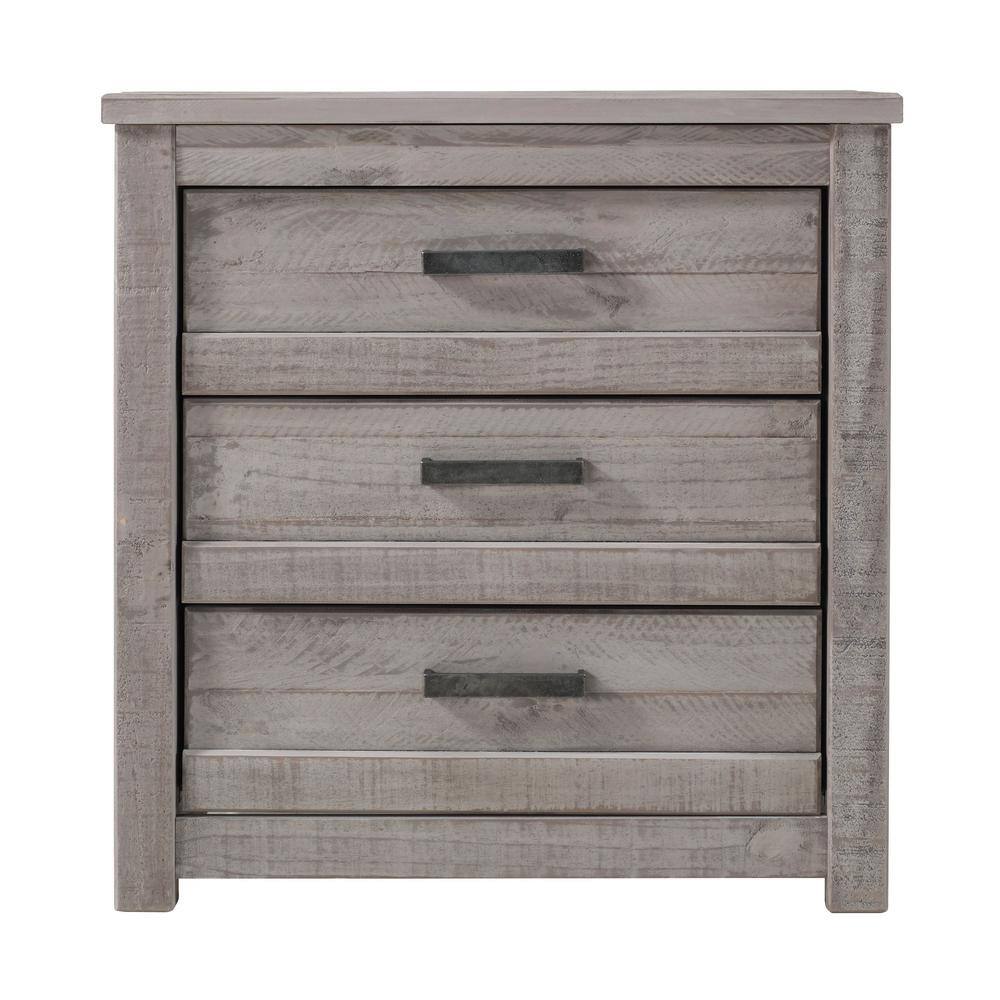 Antique Gray Pine 3-Drawer Rustic Nightstand