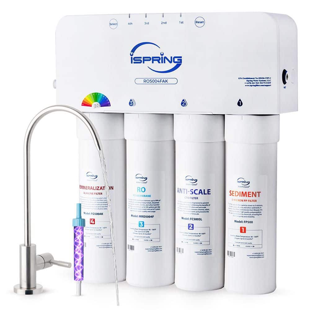 ISPRING Alkaline Reverse Osmosis Water Filter with UV, 500 GPD, 2